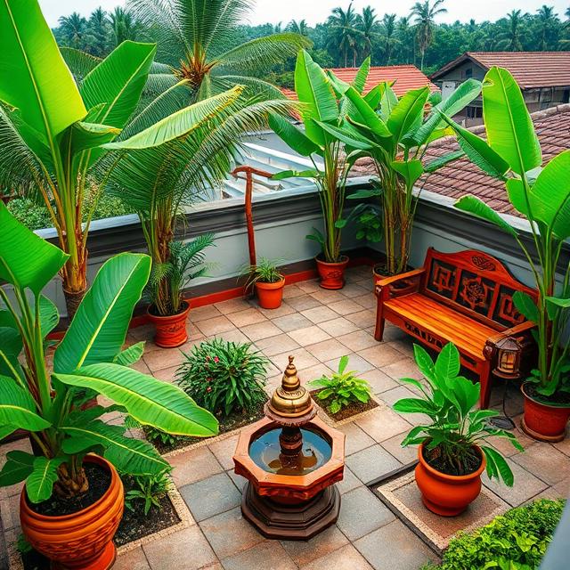 Rooftop vegetable and herb garden with automated irrigation
